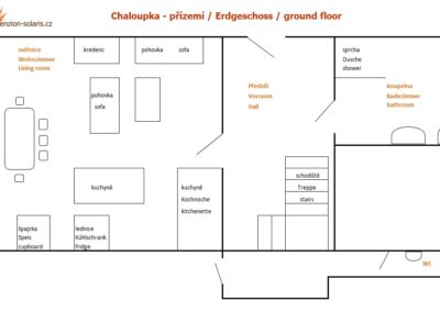 Jizerské hory ubytování penzion Solaris - apartmán č.8 Chaloupka, půdorys